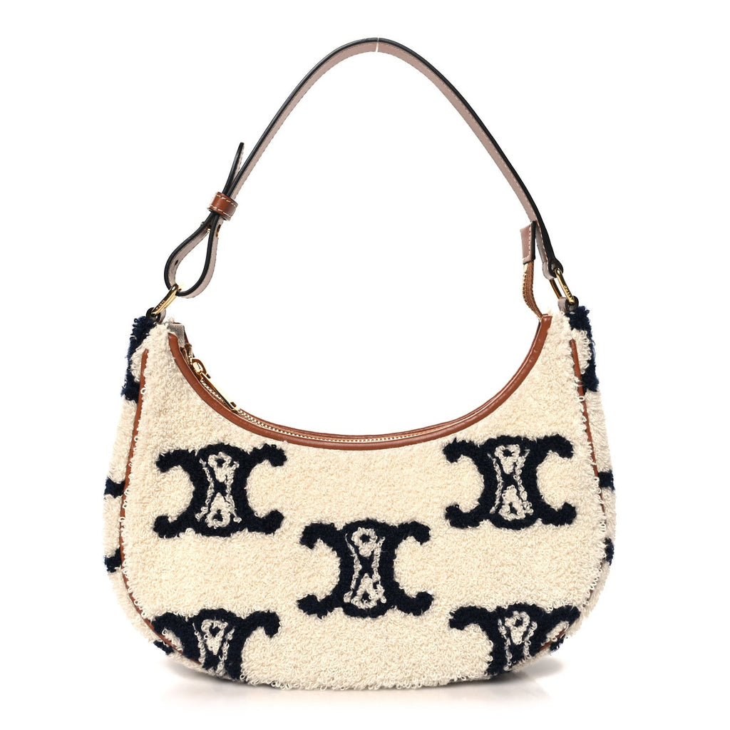 Bouclette Embroidered Ava Triomphe Shoulder Bag Navy Tan