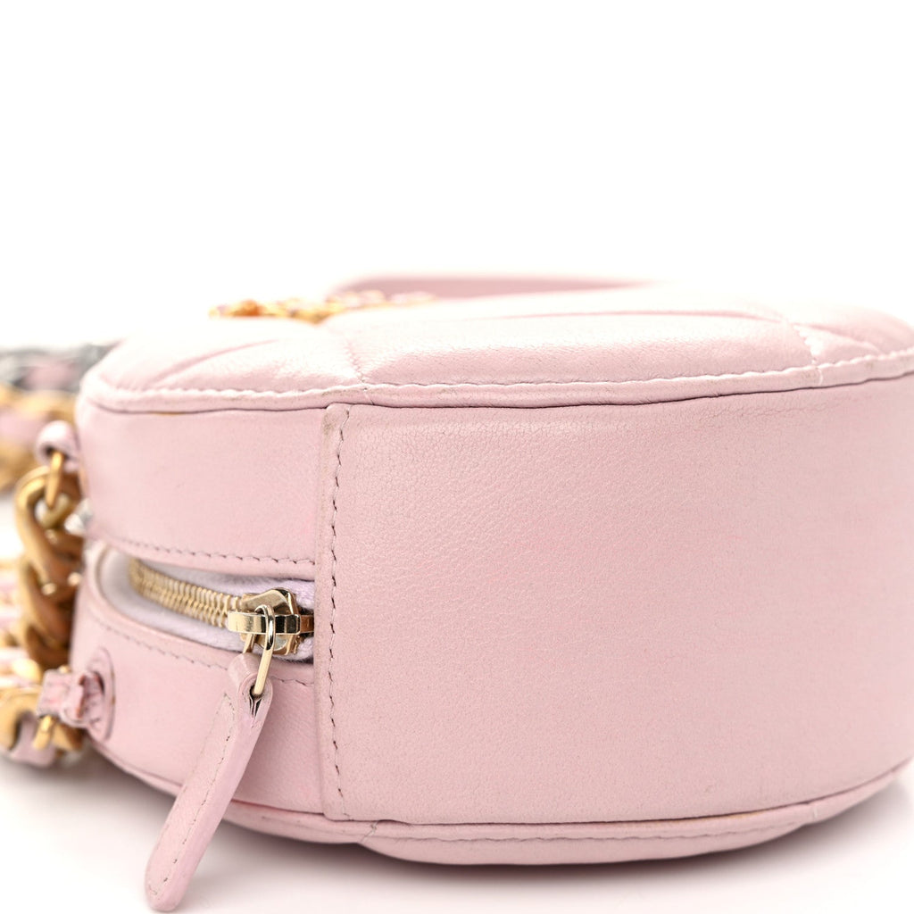 Lambskin Quilted Chanel 19 Round Clutch With Chain Pink
