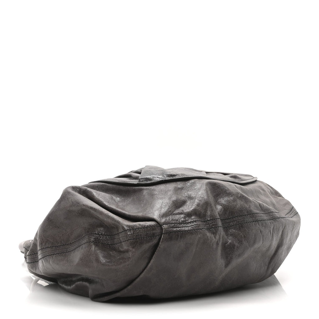 Vitello Pleated Hobo Grey