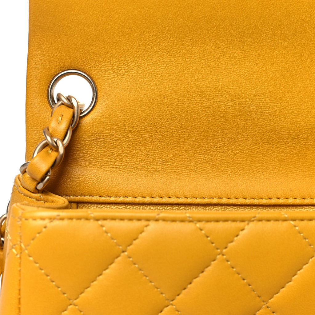 Lambskin Quilted Mini Square Flap Yellow