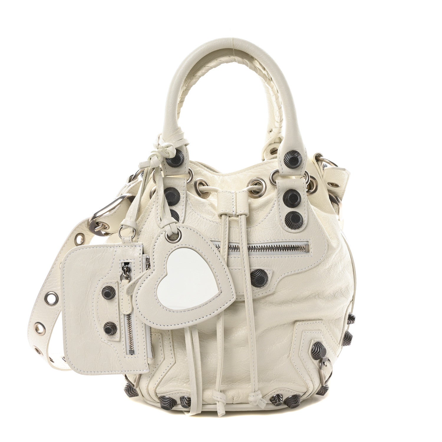 Agneau Arena Small Le Cagole Bucket Bag Optic White