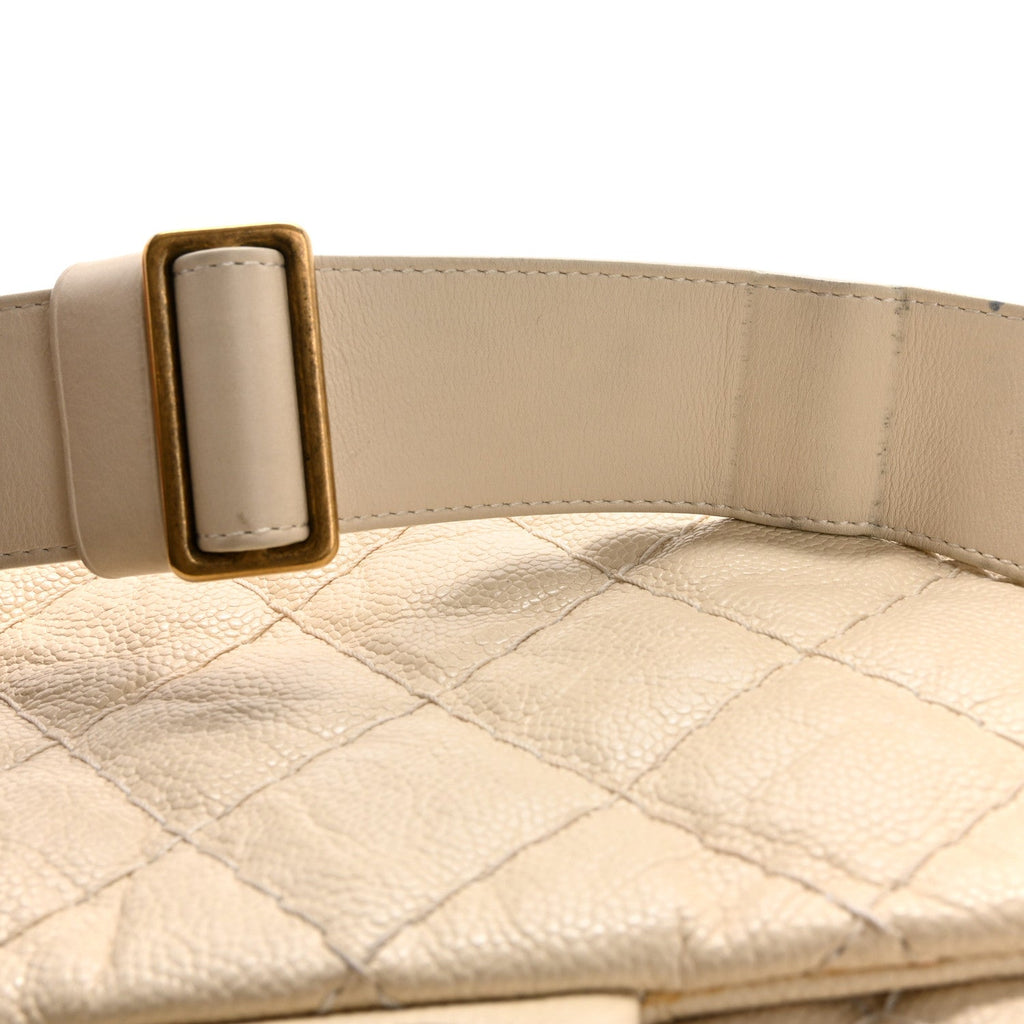 Crumpled Grained Calfskin Medium Coco Pleats Messenger Flap Dark White