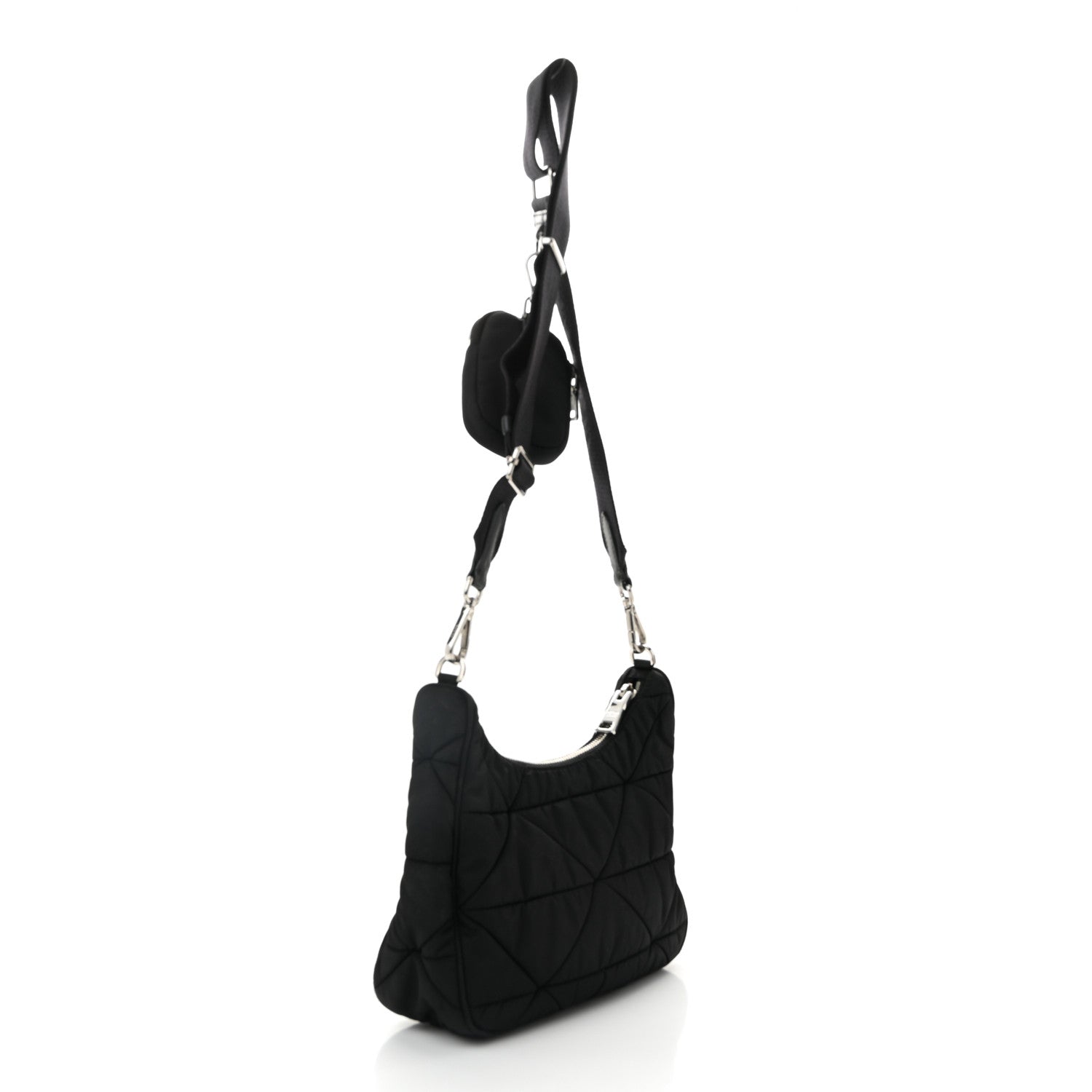 Tessuto Nylon Triangle Quilted Padded Patchwork System Shoulder Bag Black