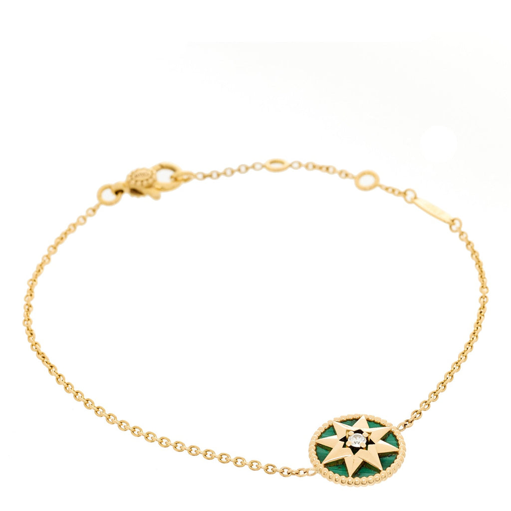 18K Yellow Gold Diamond Malachite Rose Des Vents Bracelet