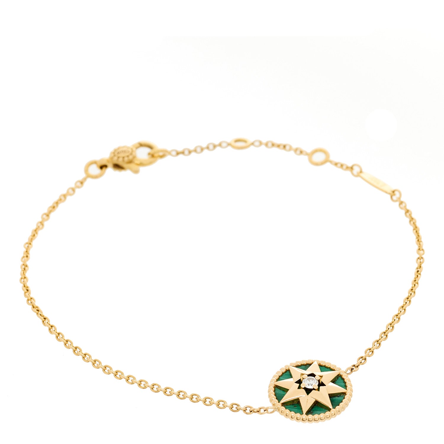 18K Yellow Gold Diamond Malachite Rose Des Vents Bracelet