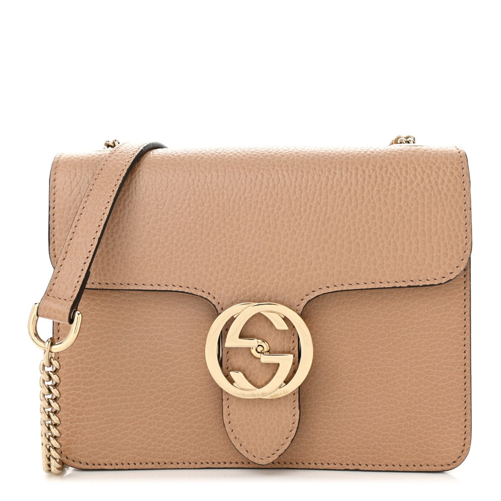 Dollar Calfskin Small Interlocking G Shoulder Bag Camelia