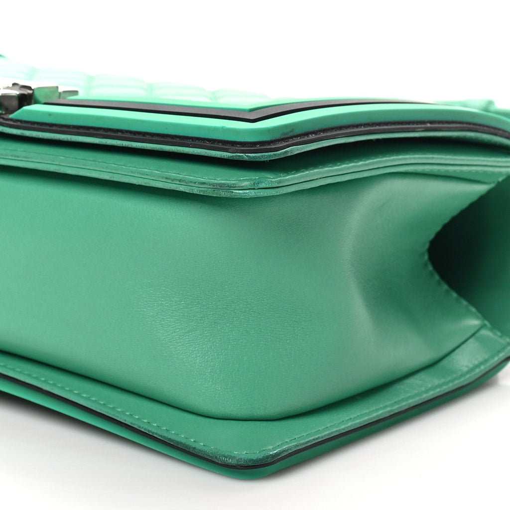 Lambskin Rubber Quilted Medium Two Tone Boy Flap Green Black
