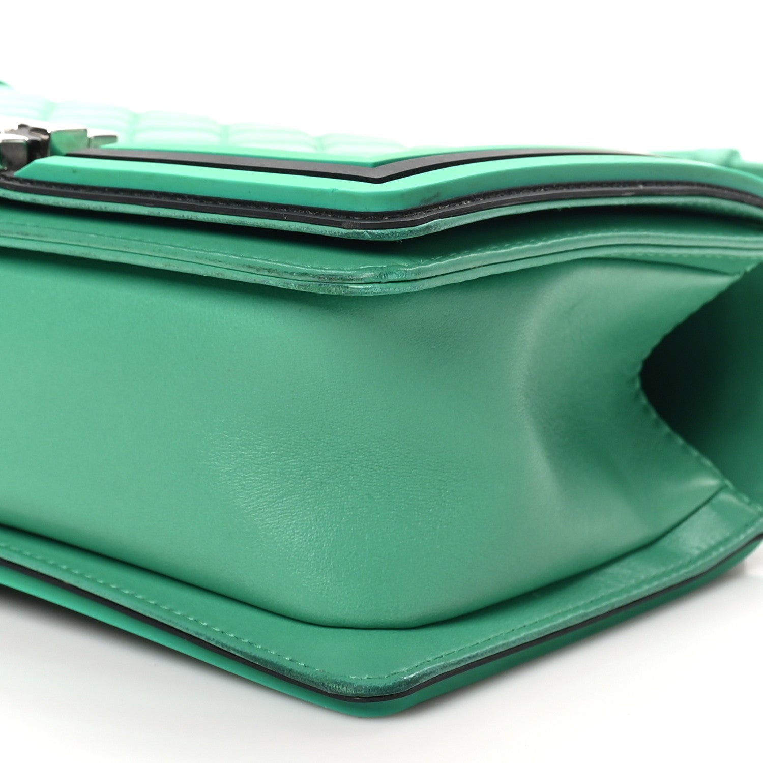 Lambskin Rubber Quilted Medium Two Tone Boy Flap Green Black
