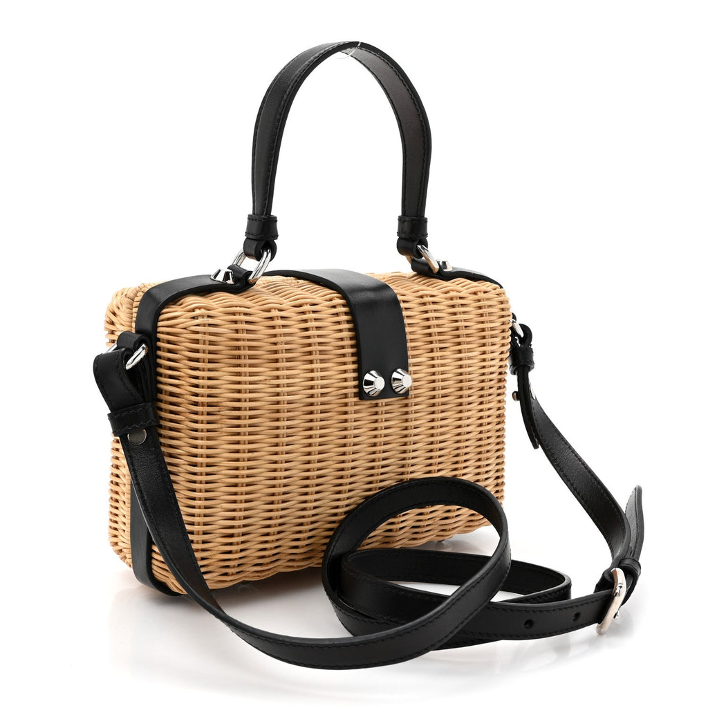 Wicker Top Handle Shoulder Bag Naturale Black