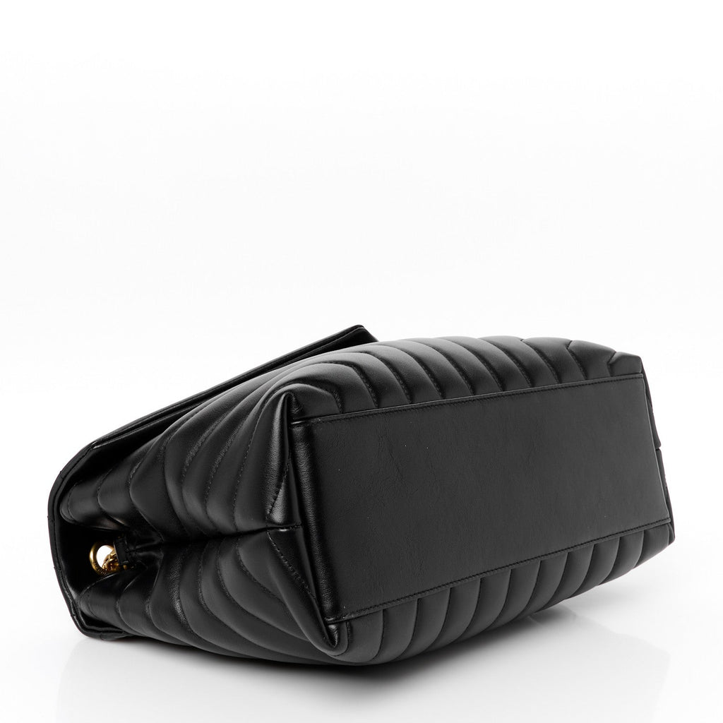 Calfskin Y Quilted Monogram Medium Loulou Chain Satchel Black