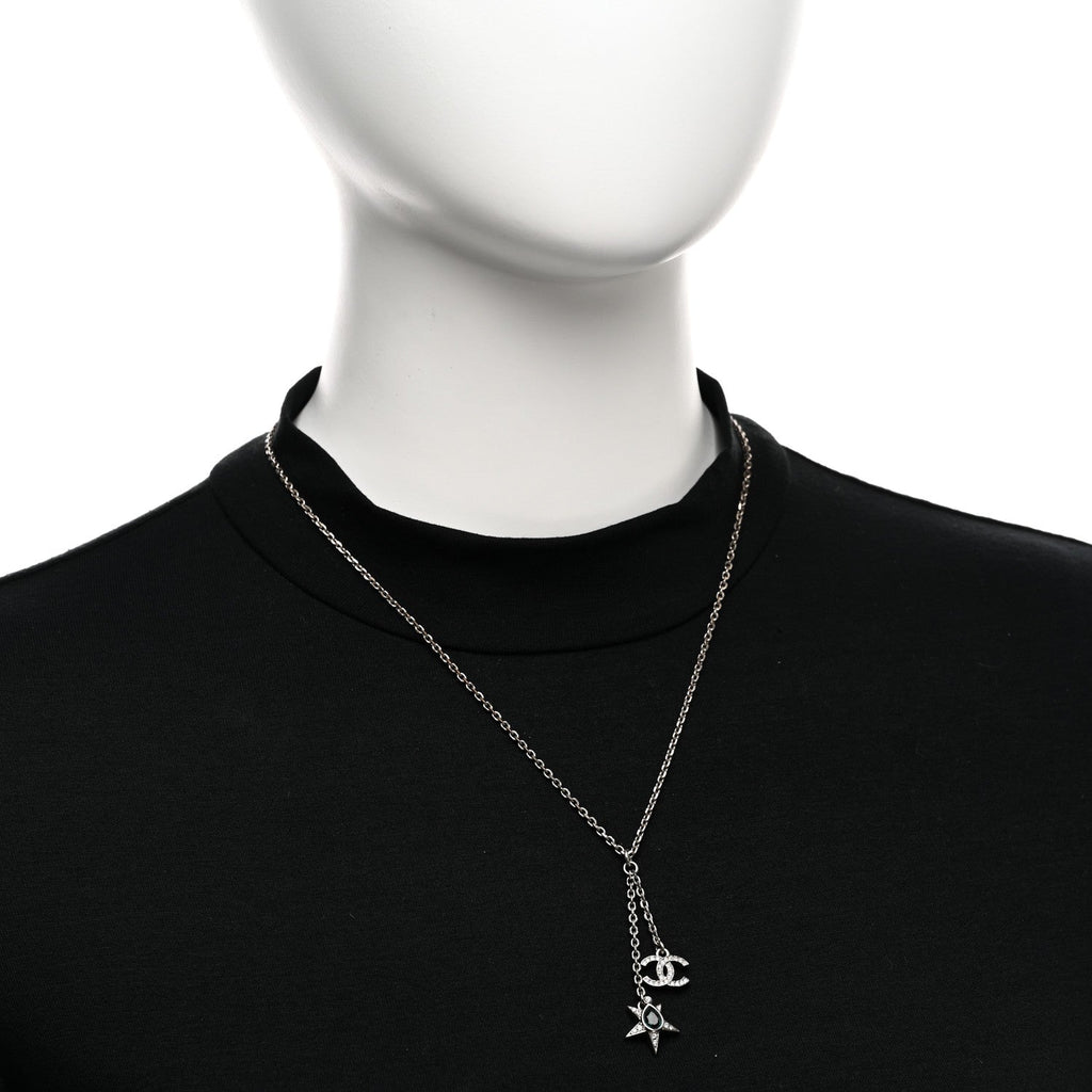 Crystal CC Star Drop Necklace Silver Green