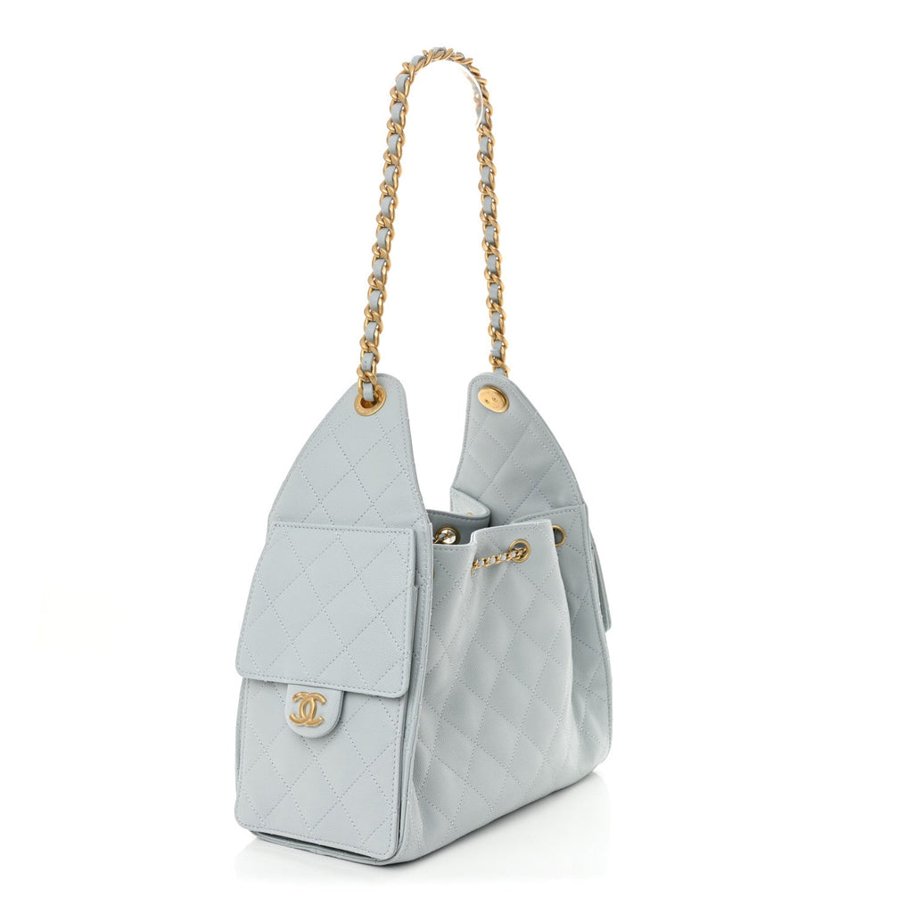 Caviar Quilted Small Chanel 25 Handbag Light Blue