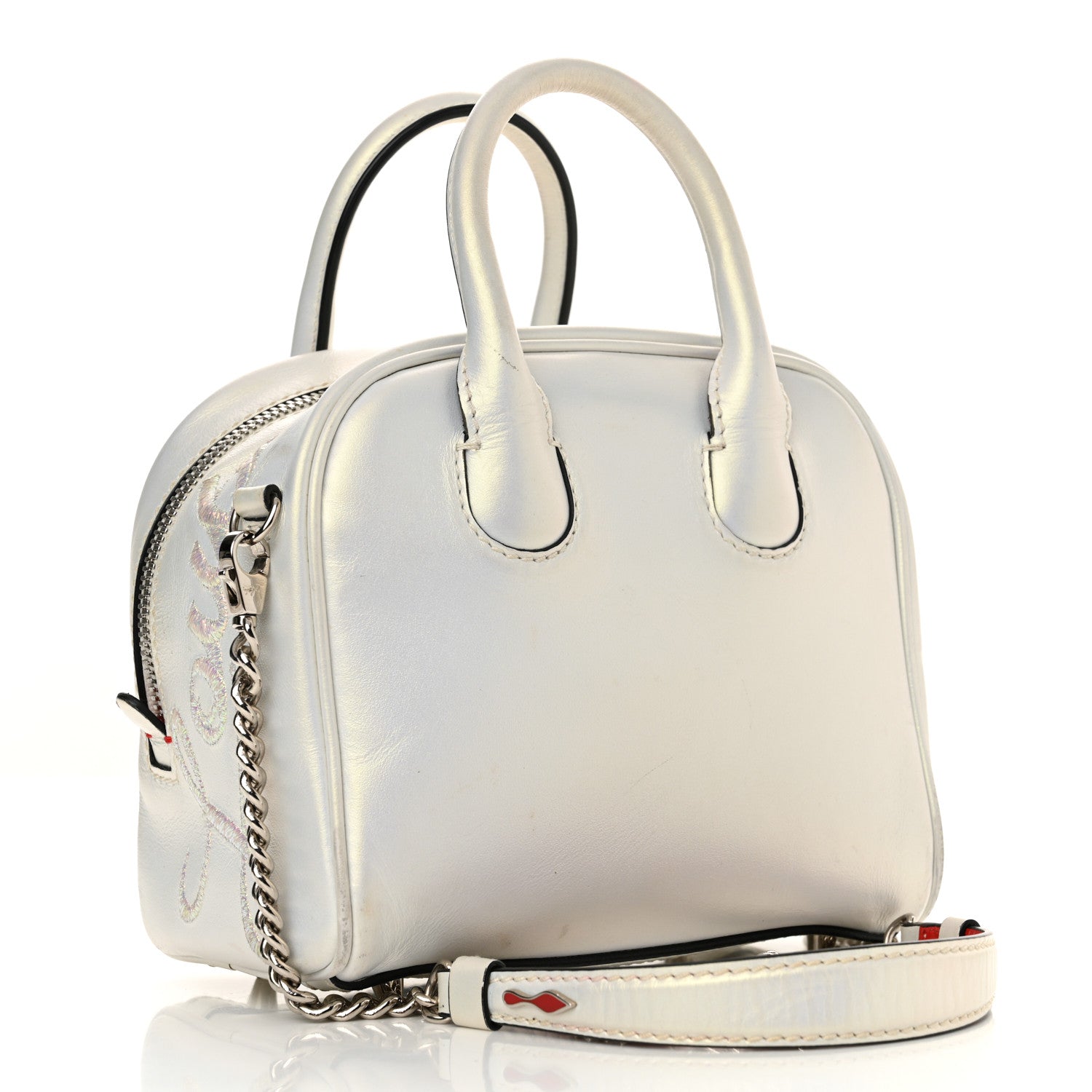 Iridescent Calfskin Paris Nano Collage Marie Jane Tote White