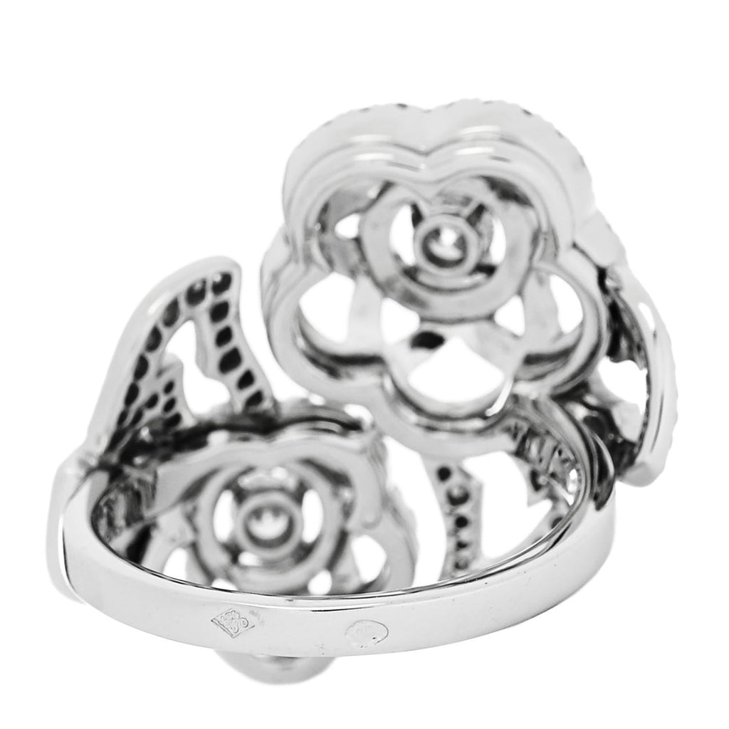 18K White Gold Diamond Camelia Two Flower Ring 51 5.75
