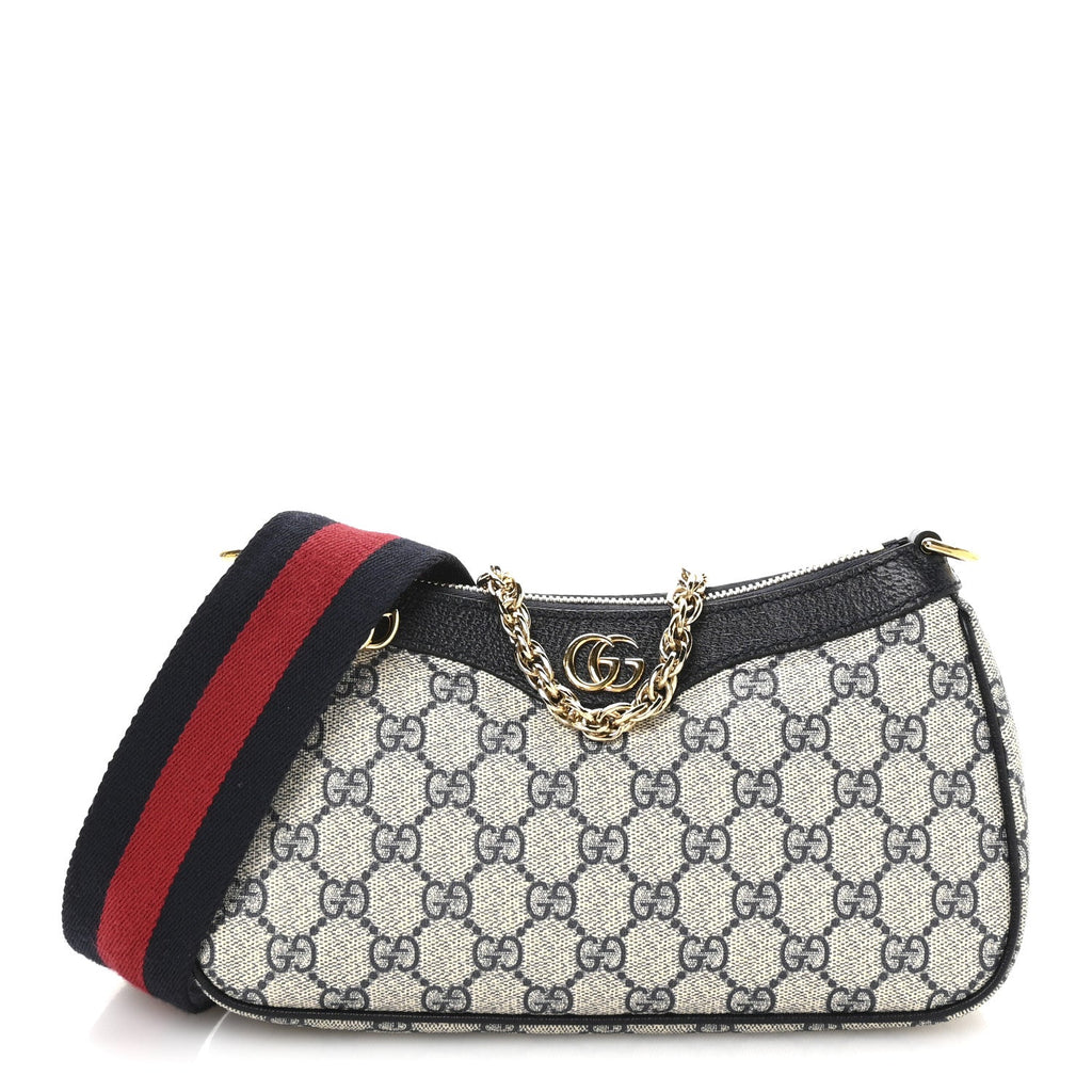 GG Supreme Monogram Textured Dollar Calfskin Web Small Ophidia GG Handbag Beige Blue