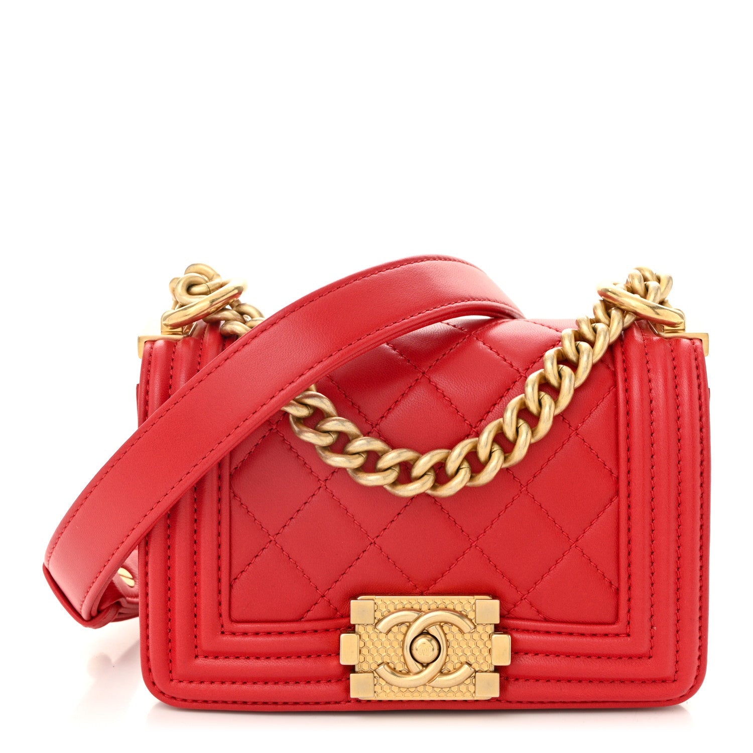 Lambskin Quilted Mini Boy Flap Red