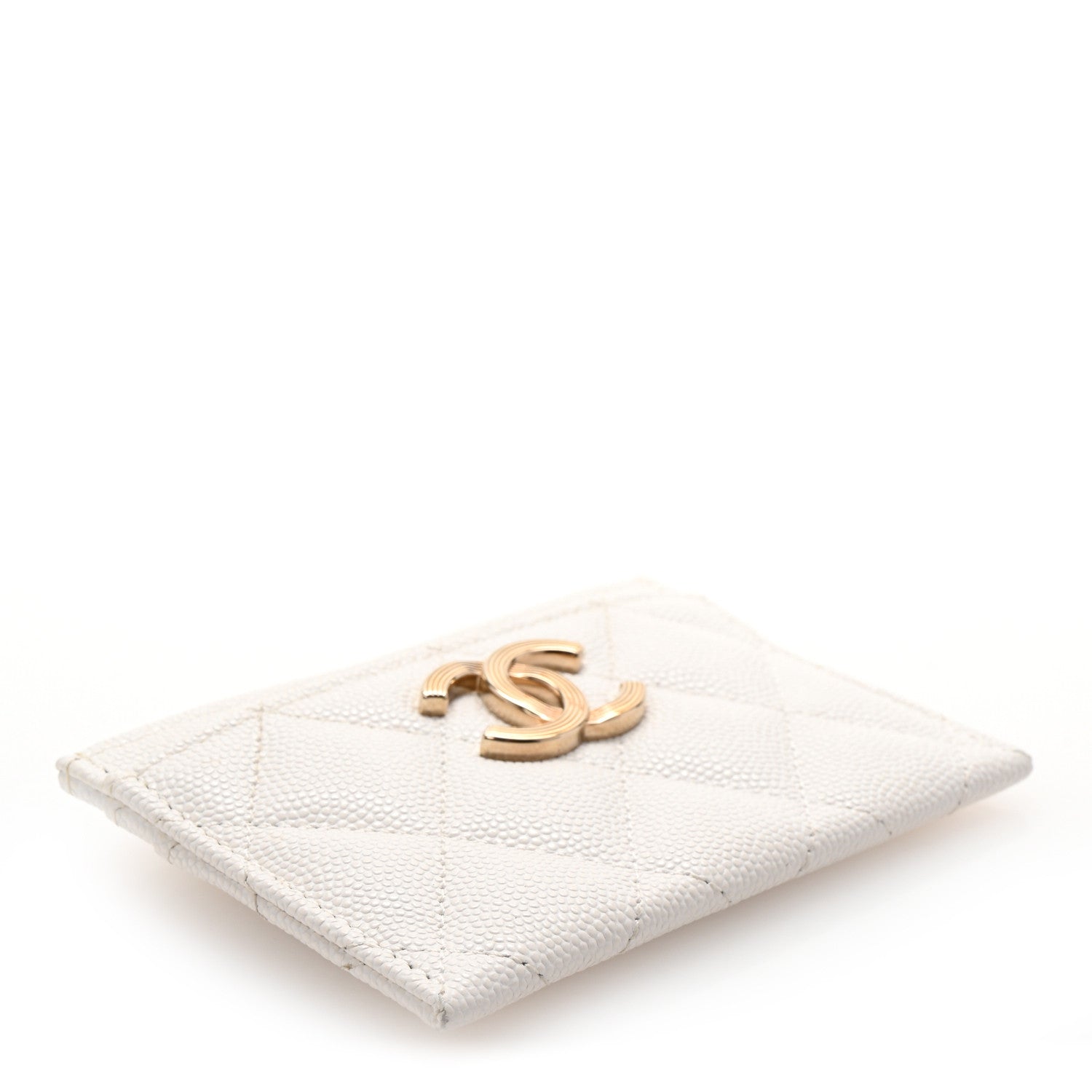 Caviar Metal Quilted Striated CC  Holder White