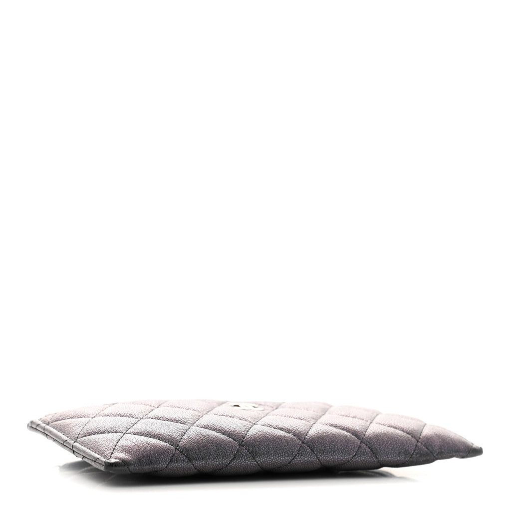 Iridescent Caviar Quilted Classic Zip Pouch Black