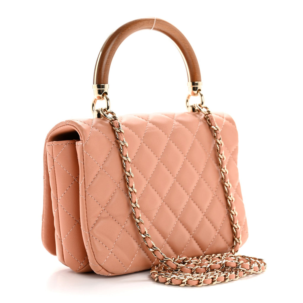 Lambskin Quilted Wood Mini Coco Handle Flap Beige