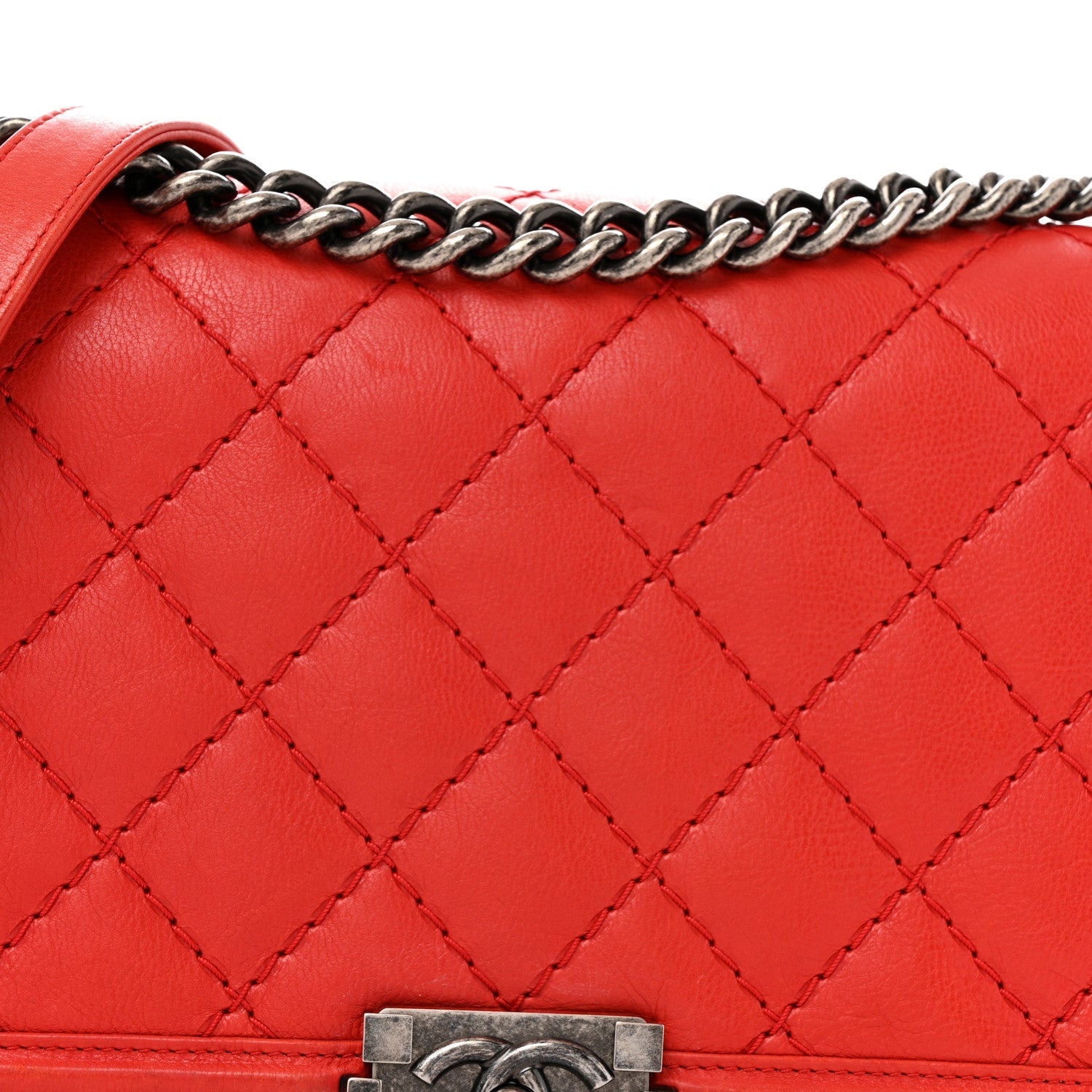 Calfskin Double Stitch New Medium Boy Flap Red