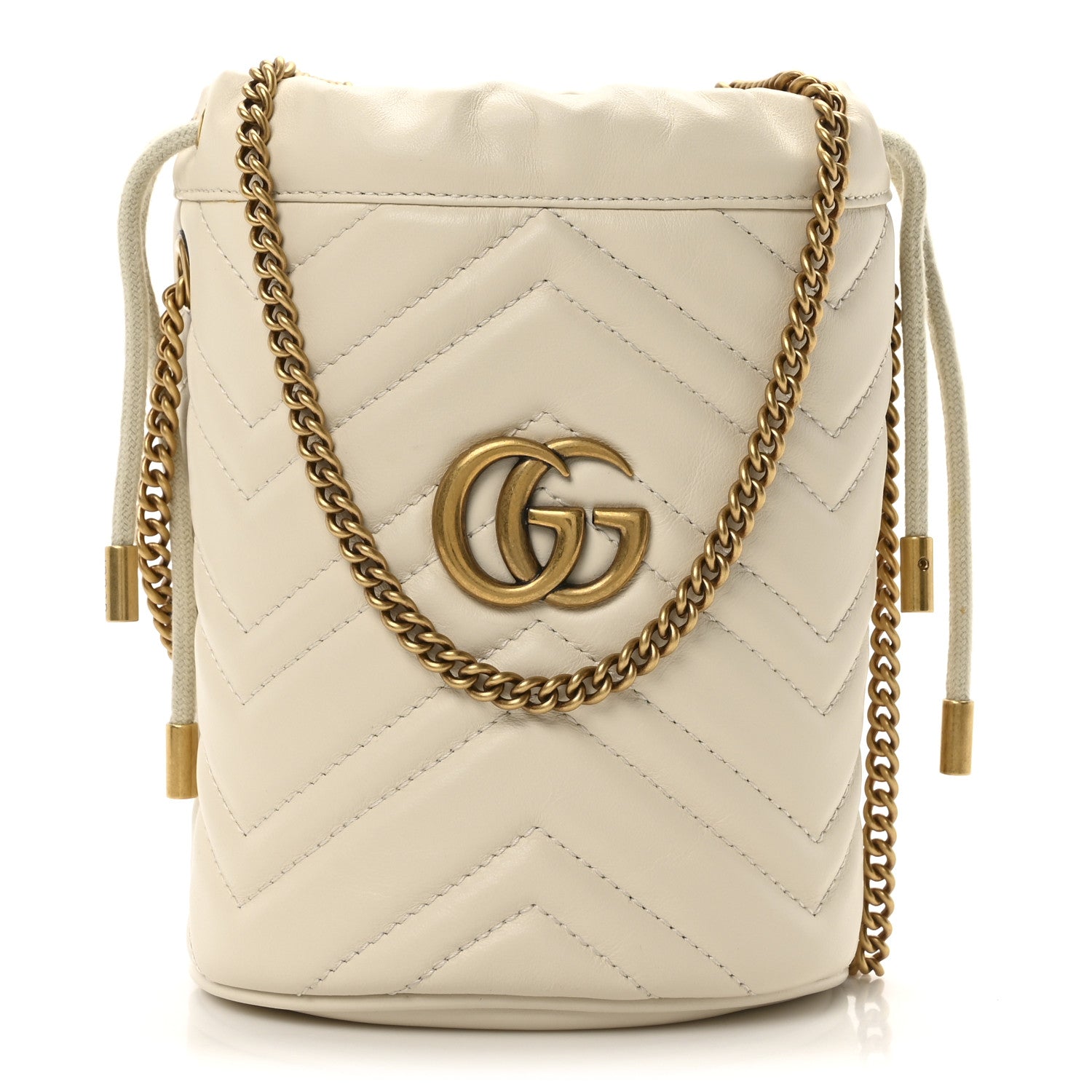 Calfskin Matelasse Mini GG Marmont 2.0 Bucket Bag White