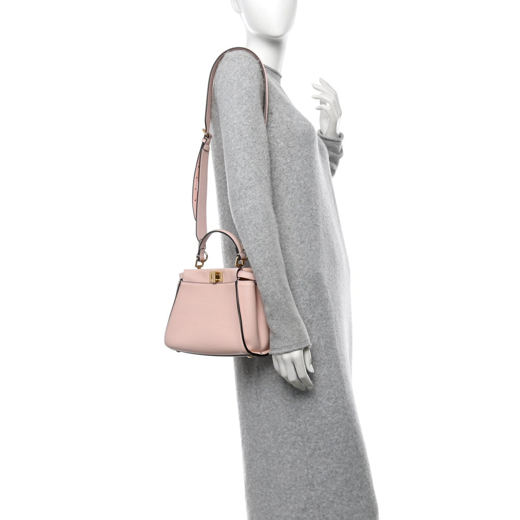 Vitello Seta Canvas FF Embroidered Mini Peekaboo Iconic Satchel  Rosa Confetto