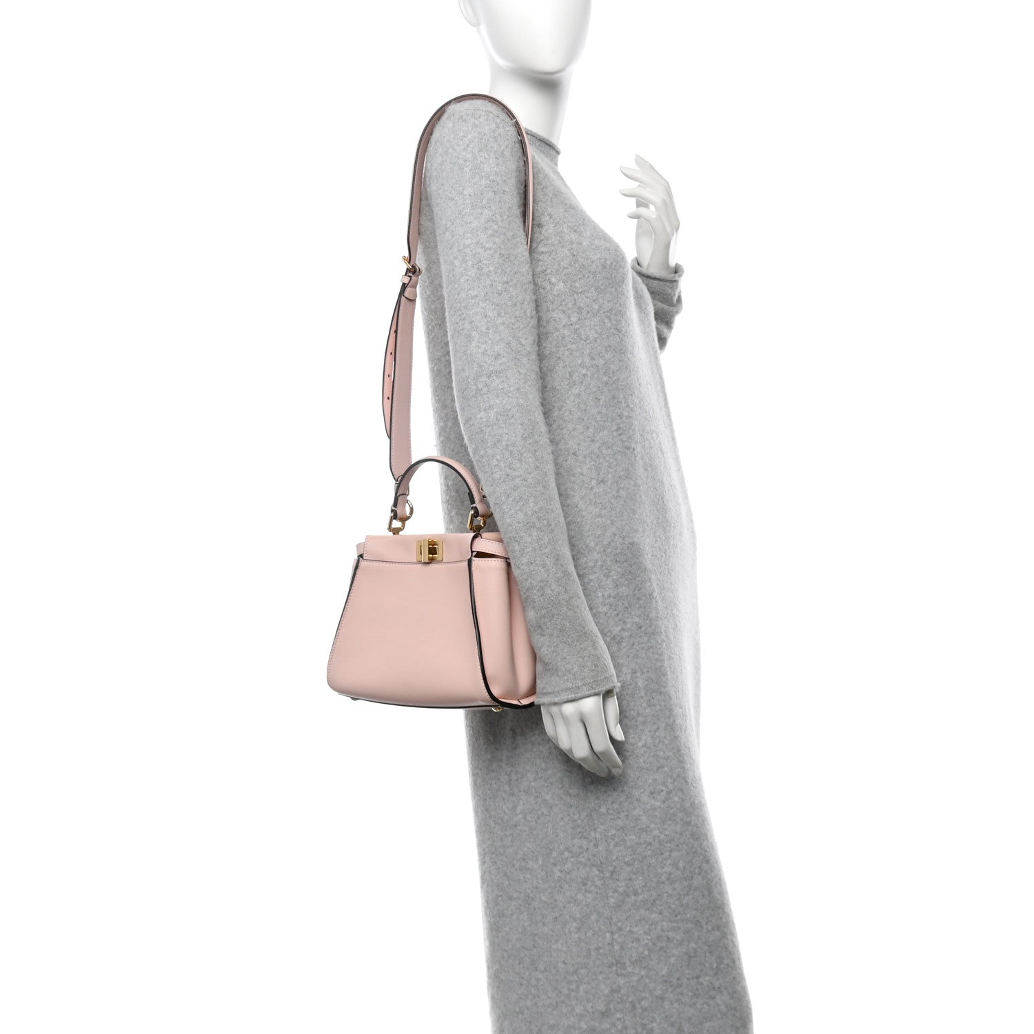 Vitello Seta Canvas FF Embroidered Mini Peekaboo Iconic Satchel  Rosa Confetto