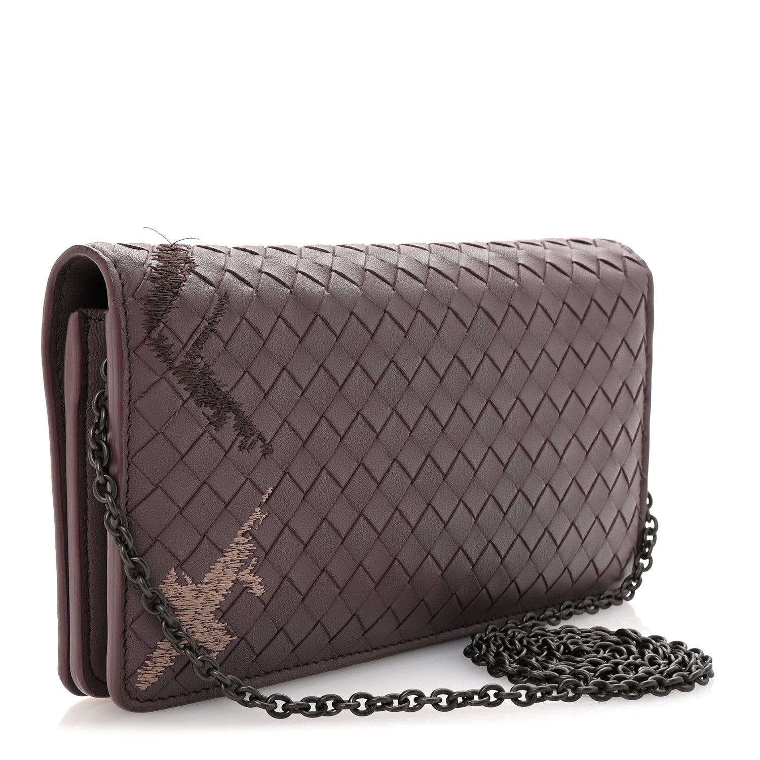 Nappa Intrecciato Graffiato Continental Wallet on Chain Glicine