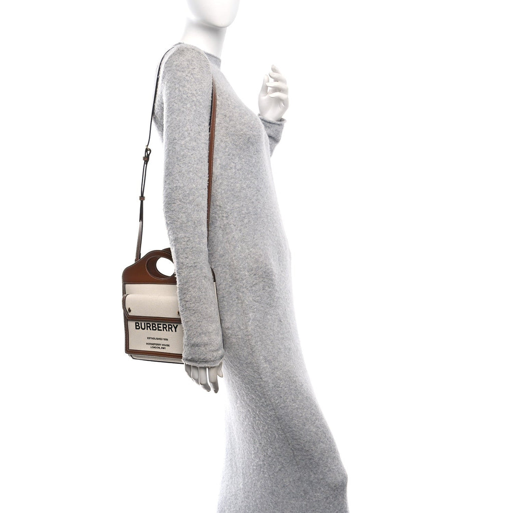 Canvas Smooth Calfskin Two Tone Mini Pocket Bag Natural Malt Brown