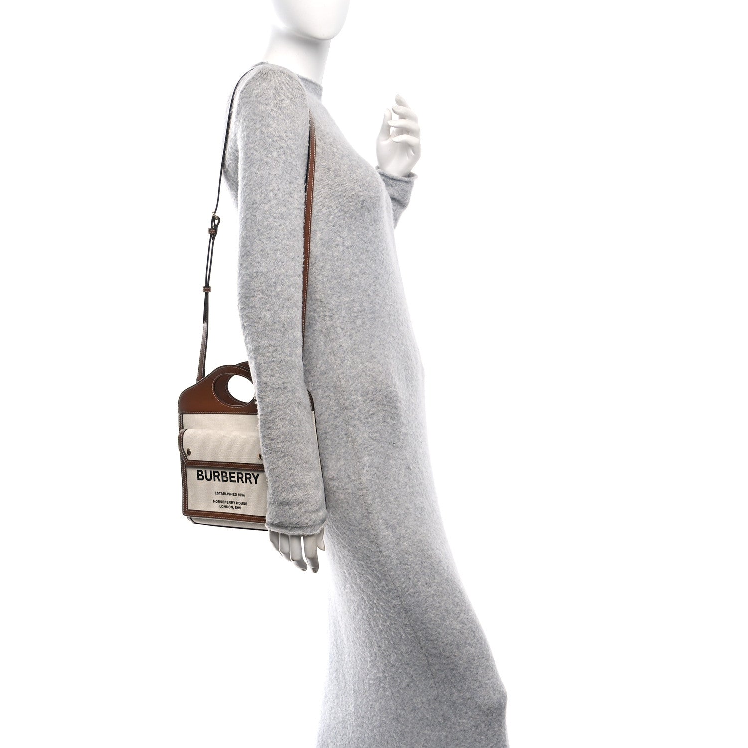 Canvas Smooth Calfskin Two Tone Mini Pocket Bag Natural Malt Brown