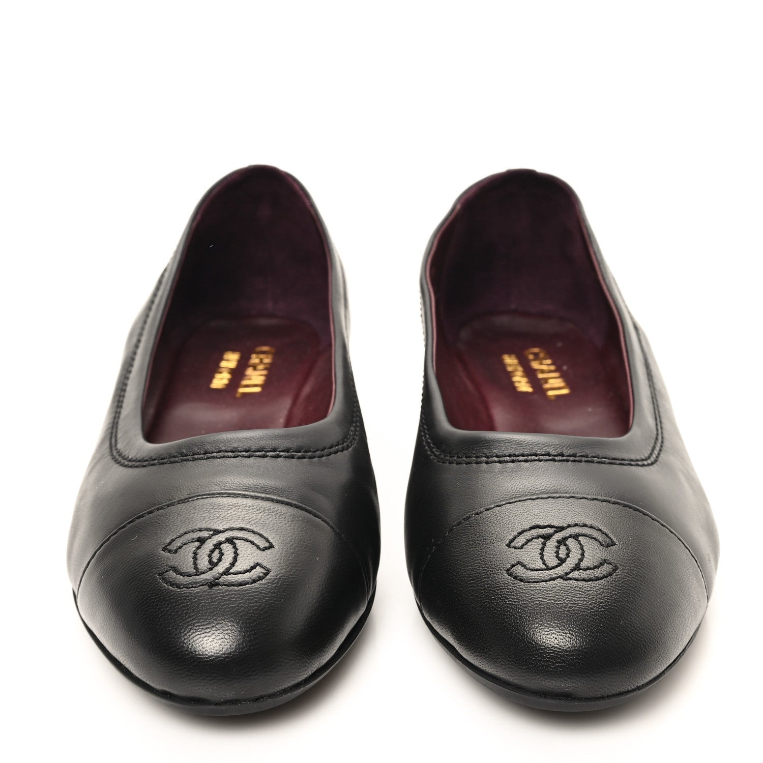Lambskin Cap Toe CC Uniform Ballerina Flats 39 Black