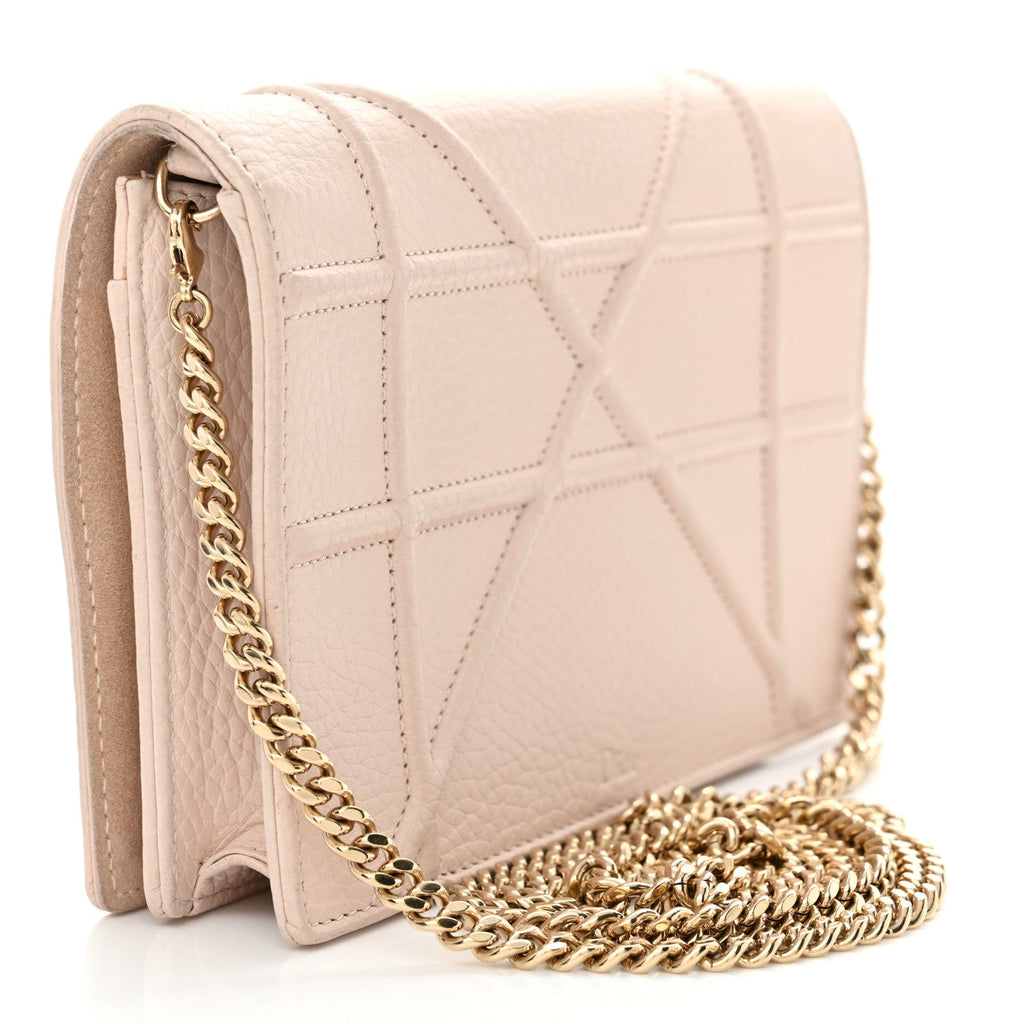 Grained Calfskin Diorama Wallet on Chain Pouch Rose Poudre