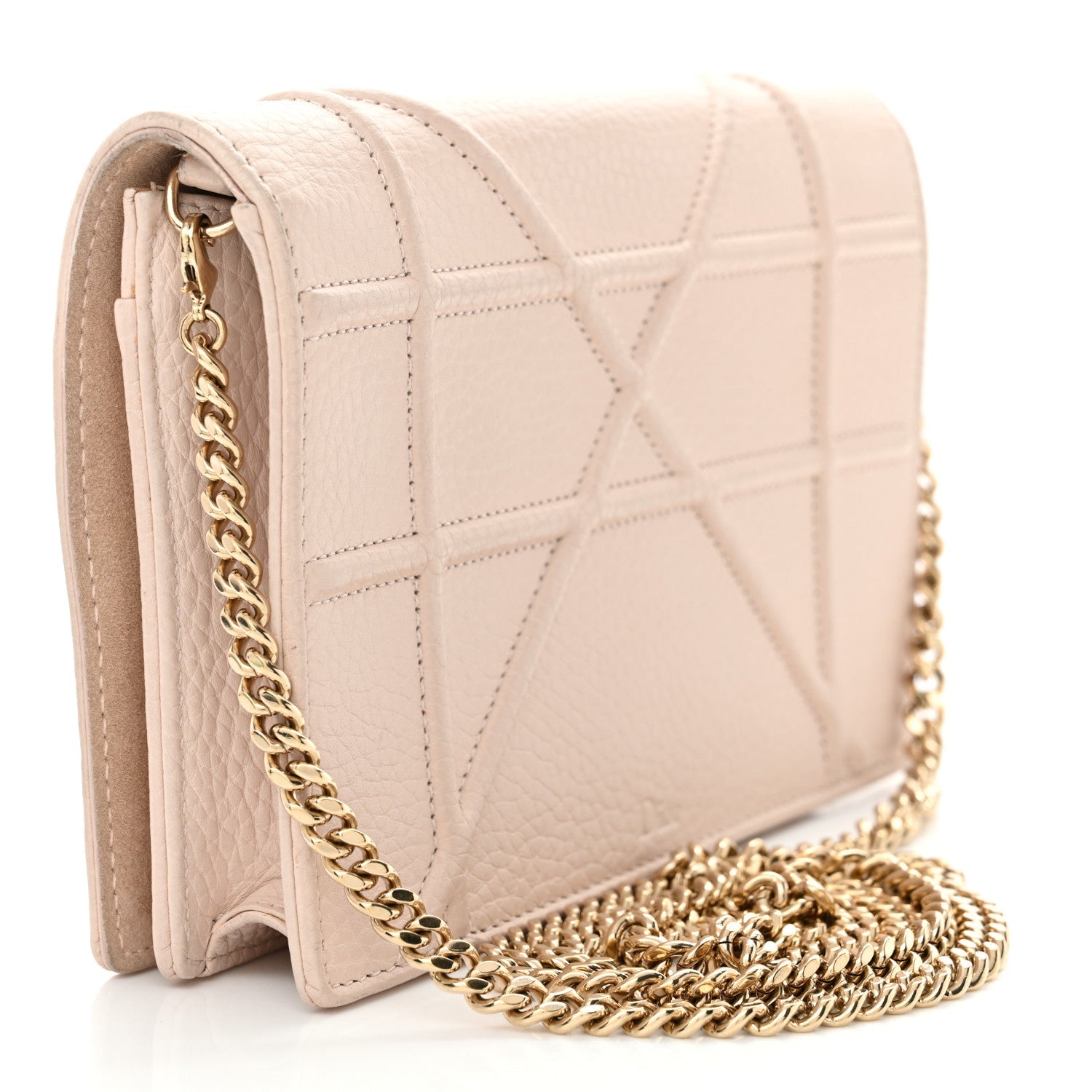 Grained Calfskin Diorama Wallet on Chain Pouch Rose Poudre