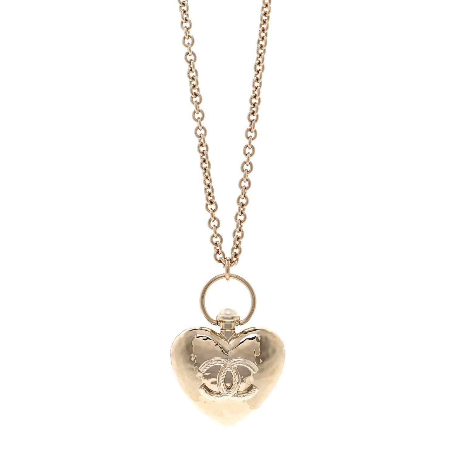 Metal CC Heart Locket Necklace Gold