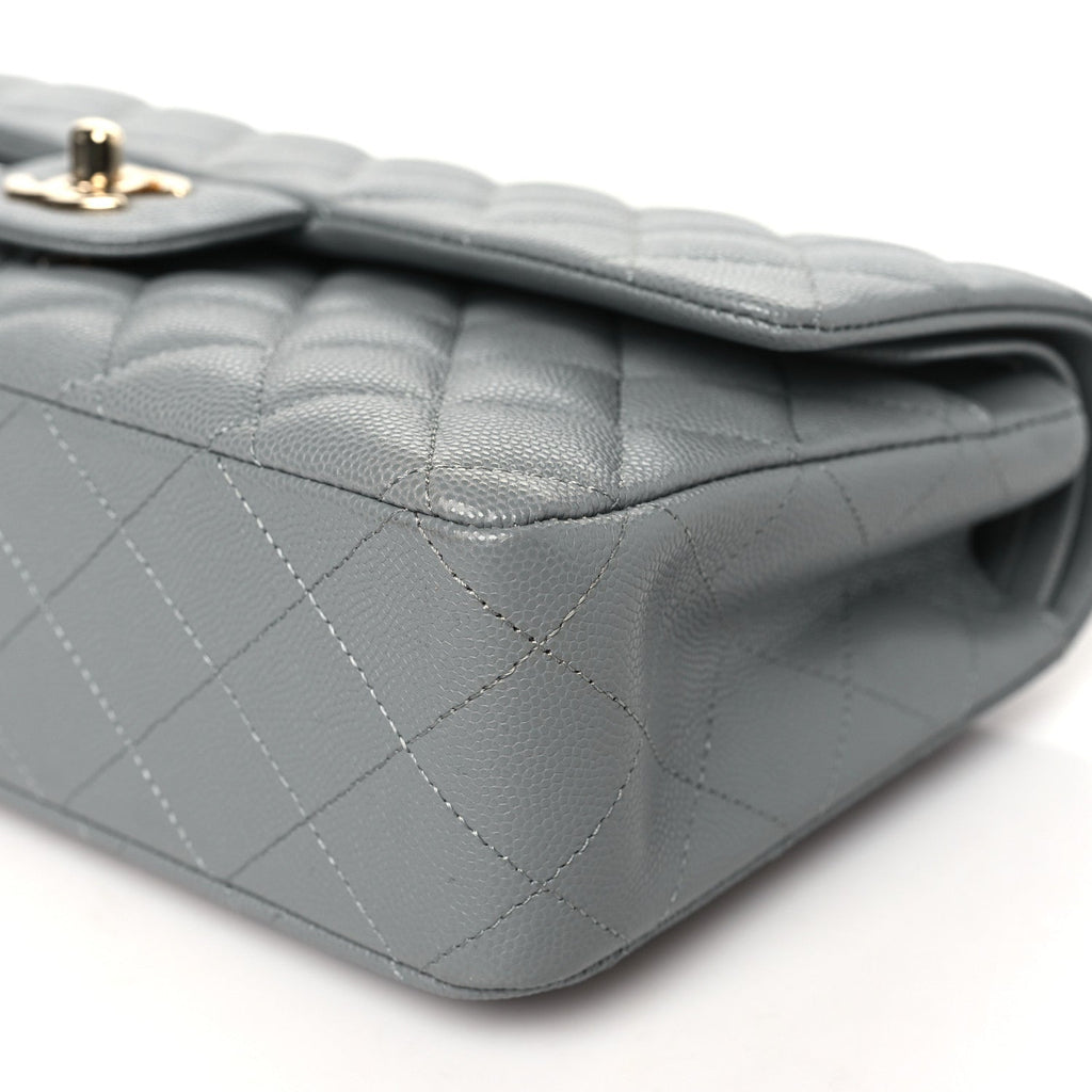 Caviar Quilted Medium Double Flap Grey