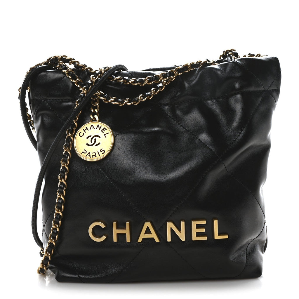 Shiny Calfskin Quilted Mini Chanel 22 Black