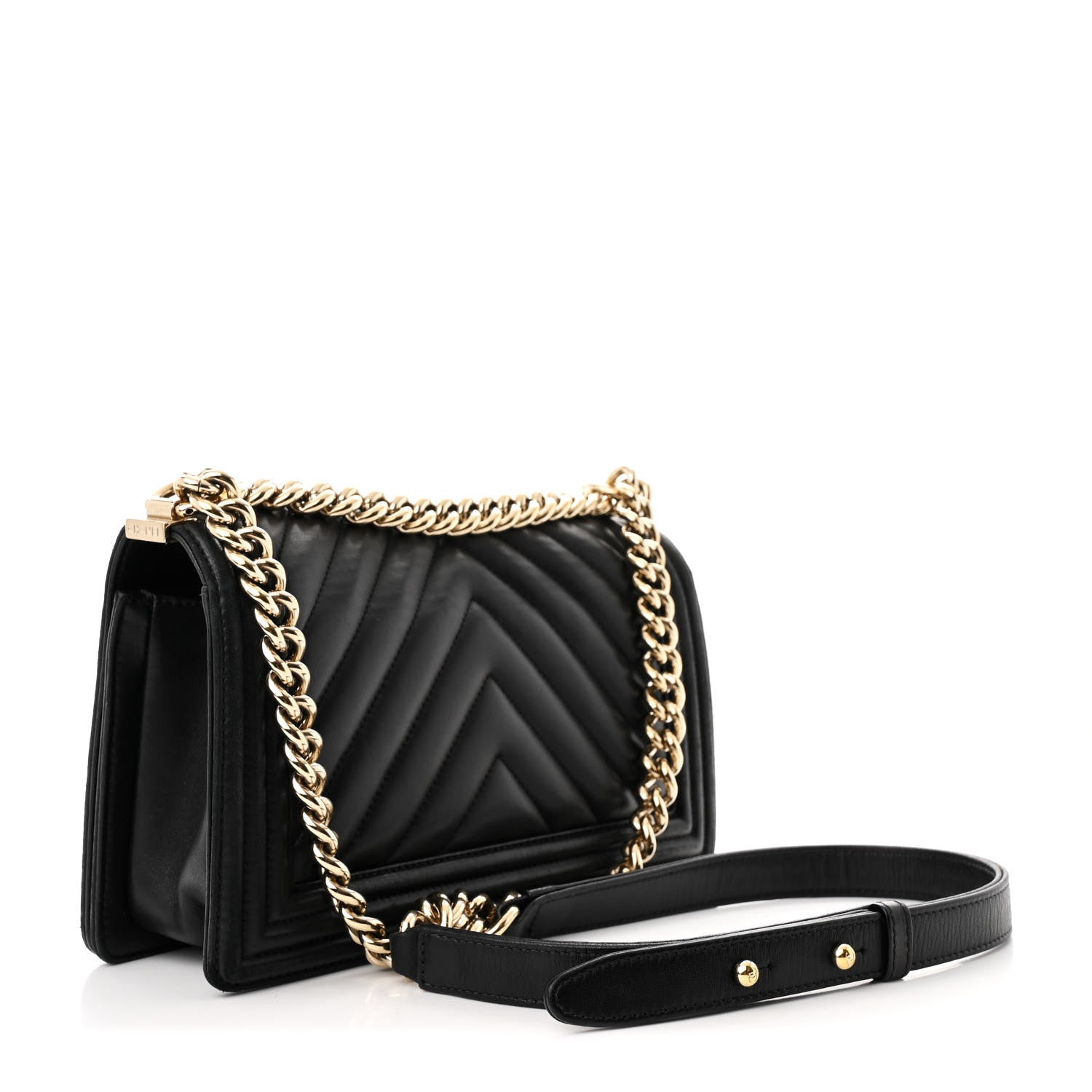 Lambskin Chevron Quilted Medium Boy Flap Black