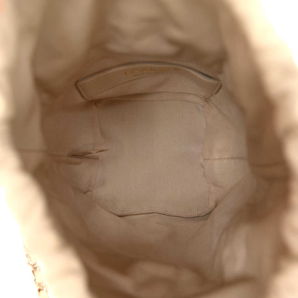 Lambskin Bucket Chain Drawstring Bag Beige
