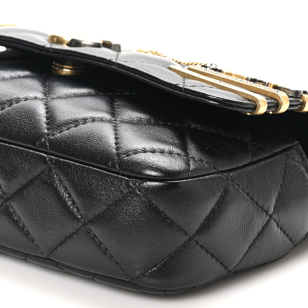 Lambskin Quilted Coco Clips Single Flap Black
