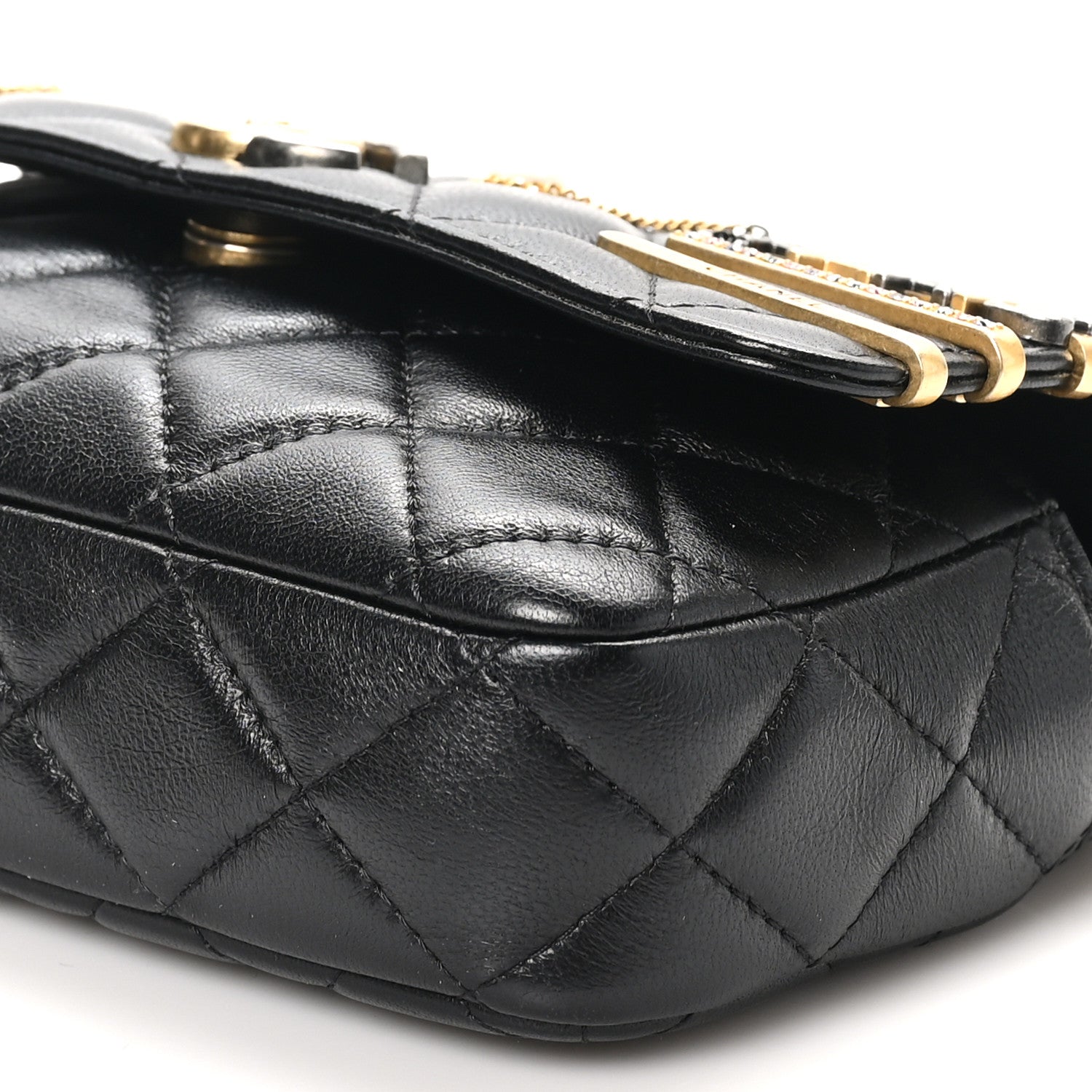 Lambskin Quilted Coco Clips Single Flap Black