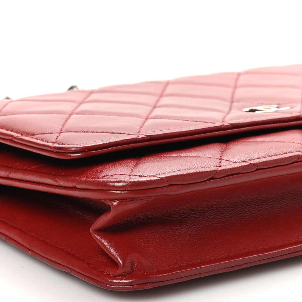 Lambskin Quilted Wallet On Chain WOC Red