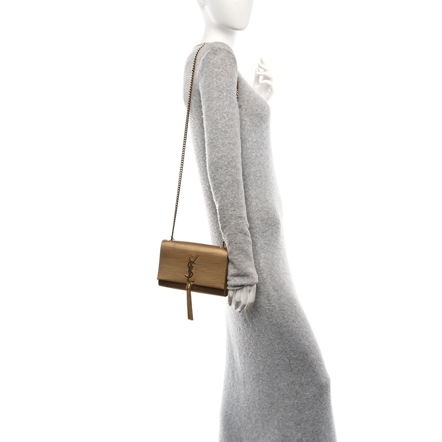 Satin Small Classic Monogram Kate Tassel Satchel Sahara Beige
