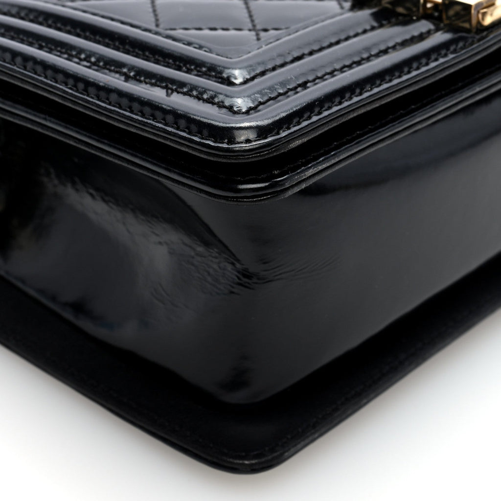 Iridescent Glazed Calfskin Quilted Small Boy Flap Black