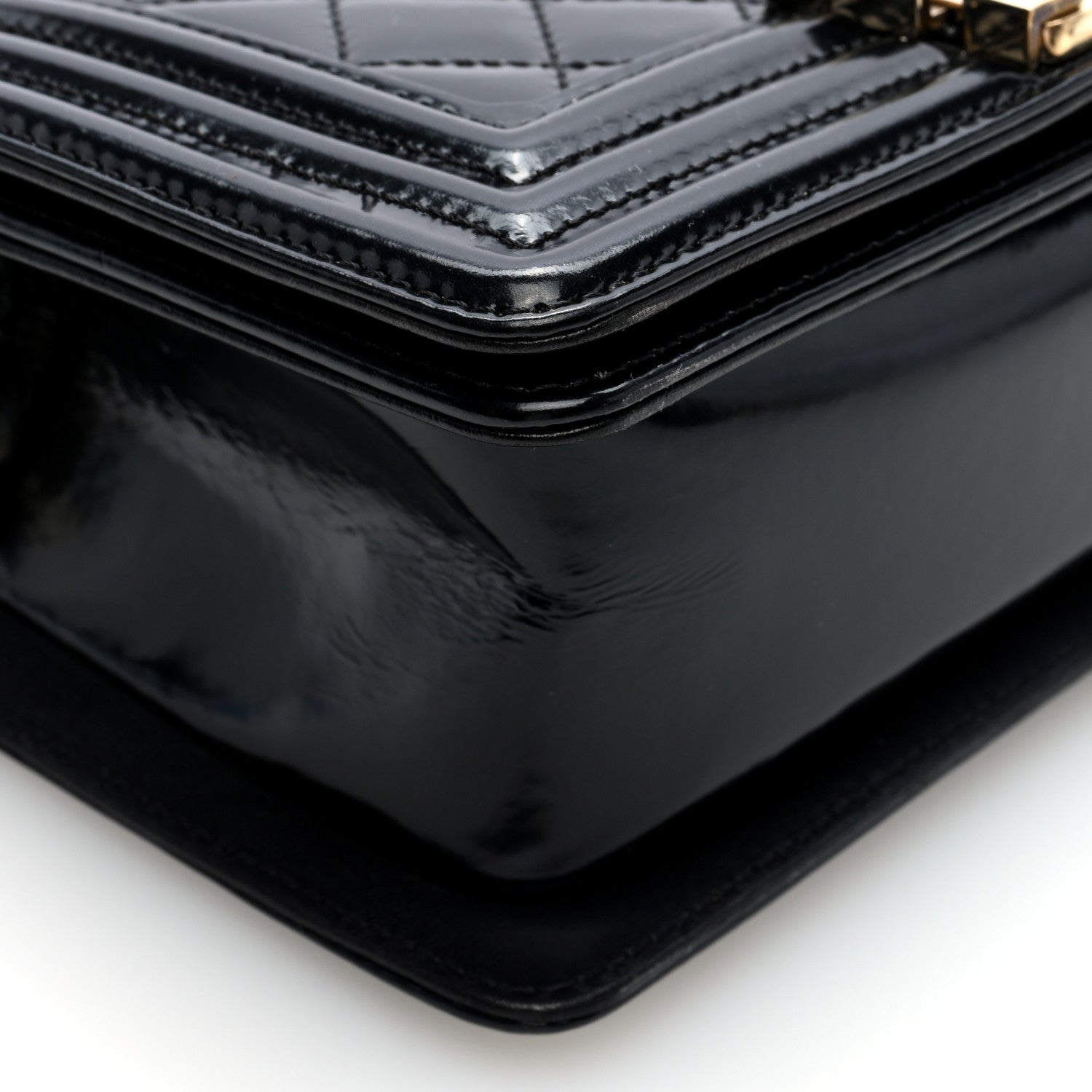 Iridescent Glazed Calfskin Quilted Small Boy Flap Black