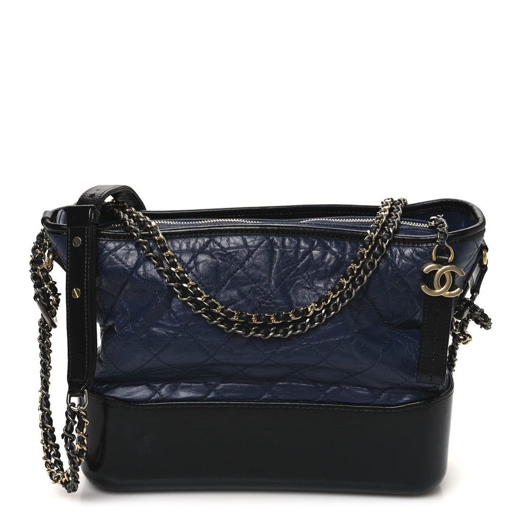 Aged Calfskin Quilted Medium Gabrielle Hobo Navy Black