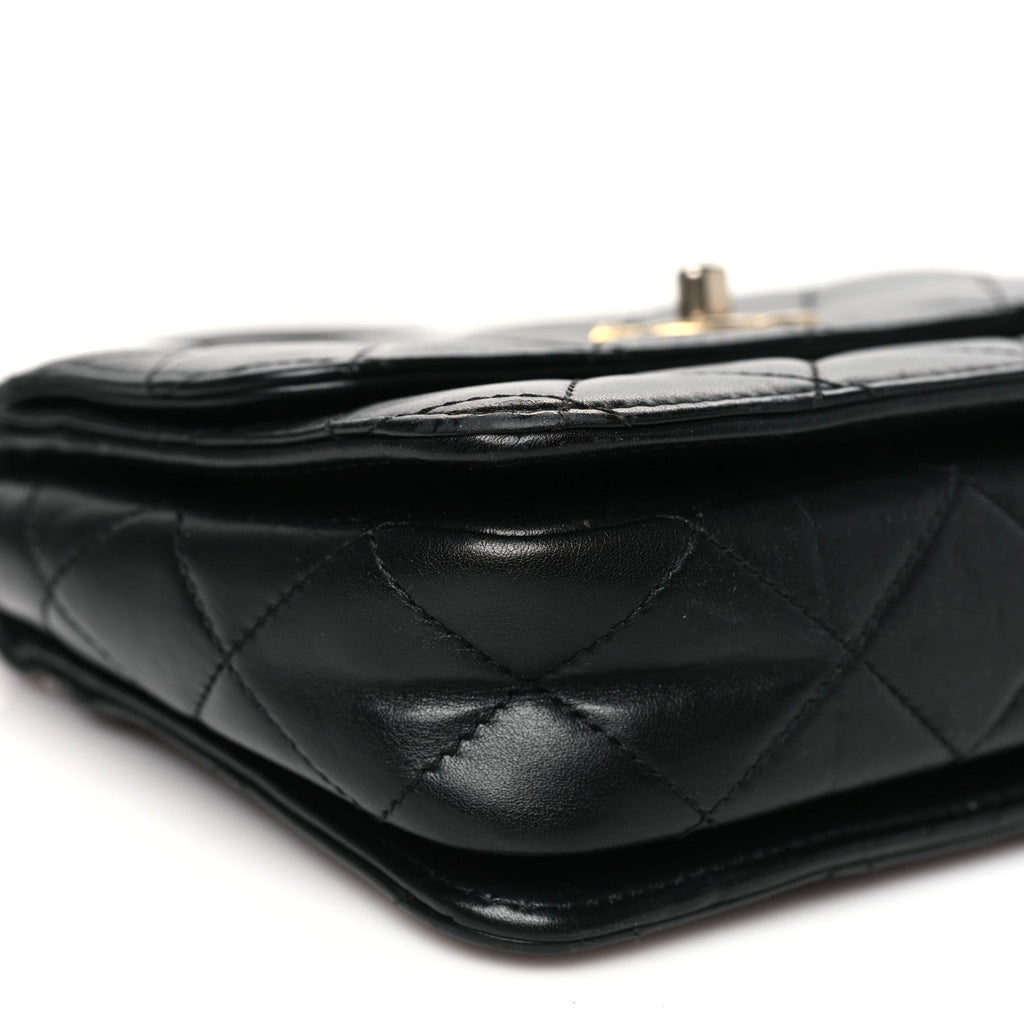 Lambskin Quilted Small Logo Top Handle Flap Black