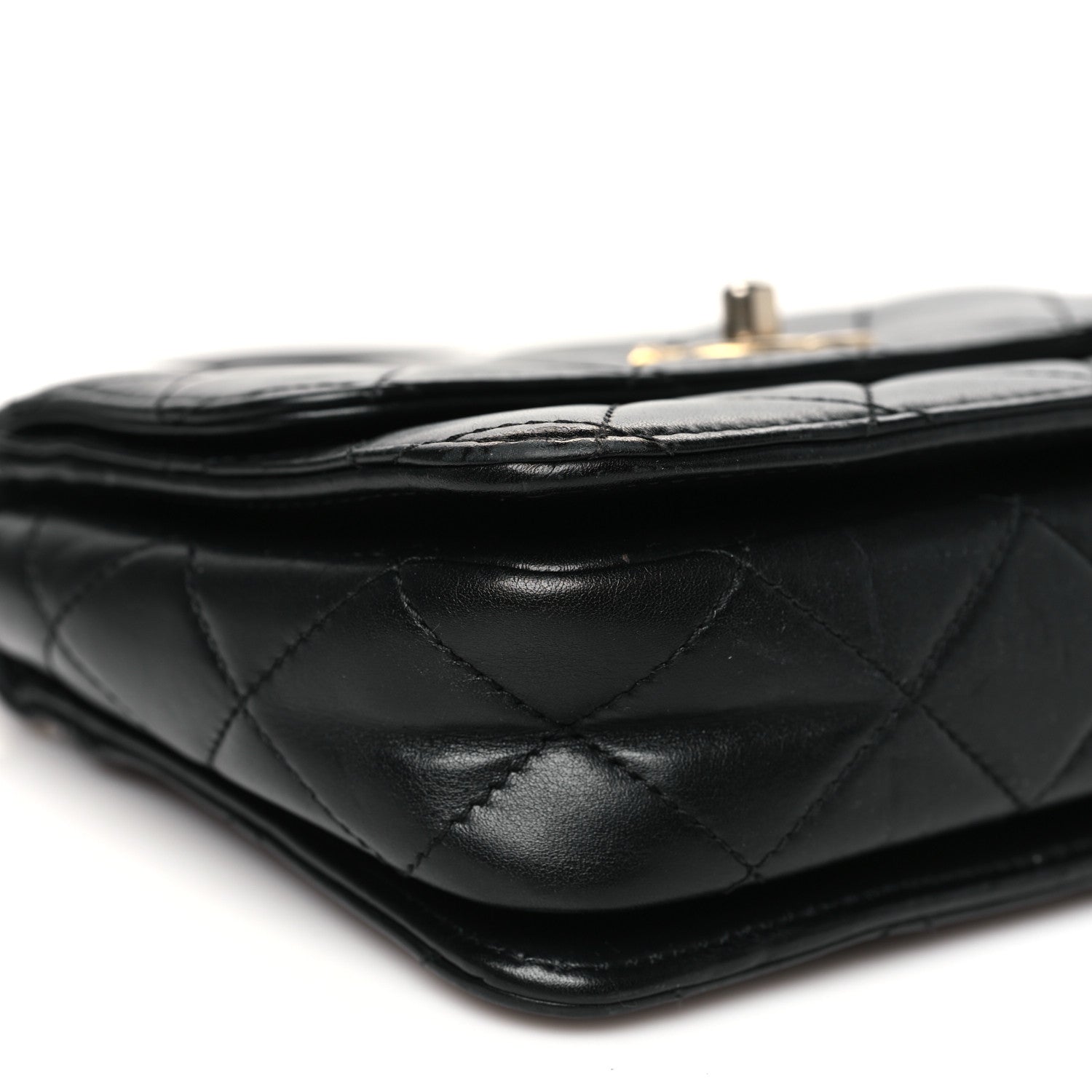 Lambskin Quilted Small Logo Top Handle Flap Black