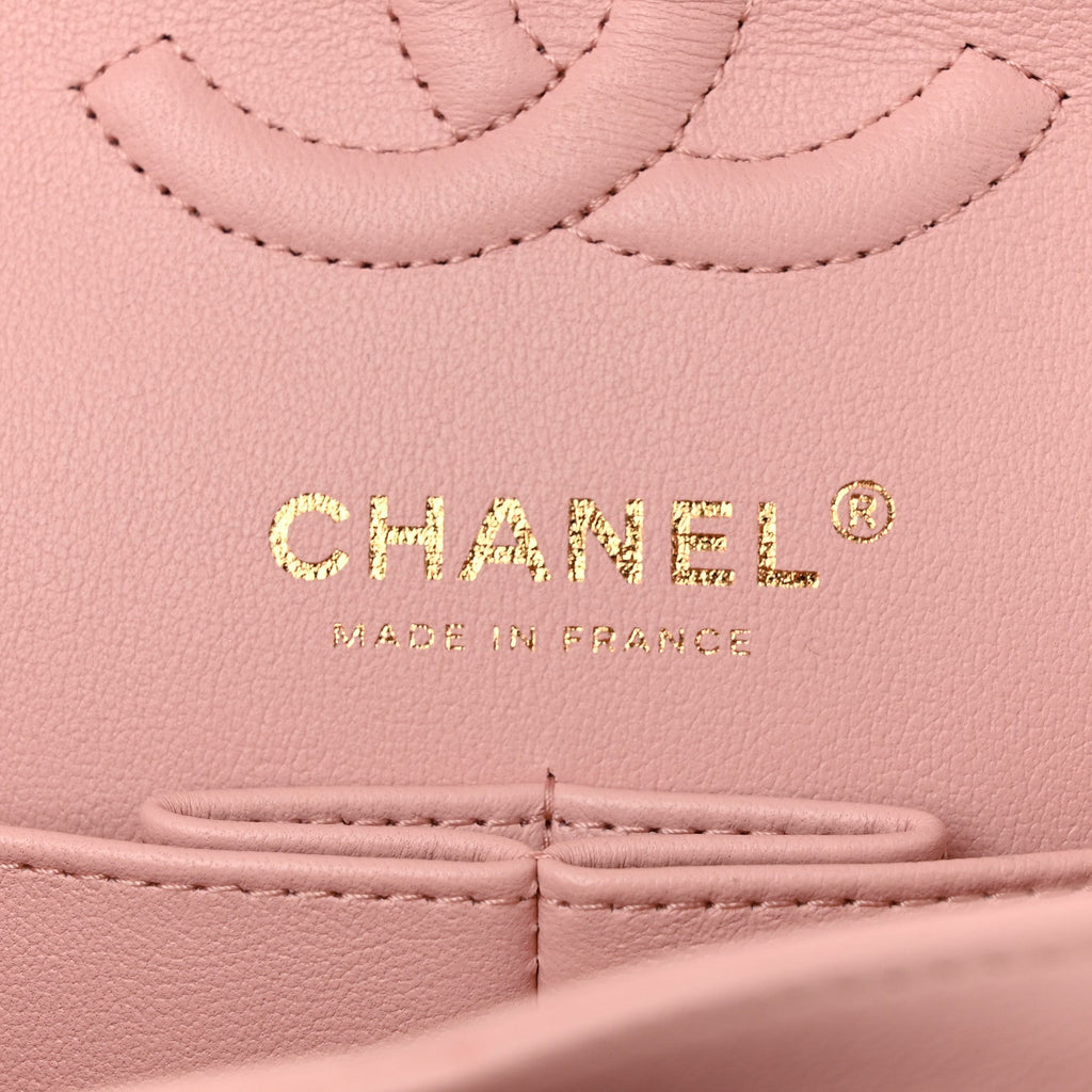 Lambskin Quilted Small Double Flap Light Pink