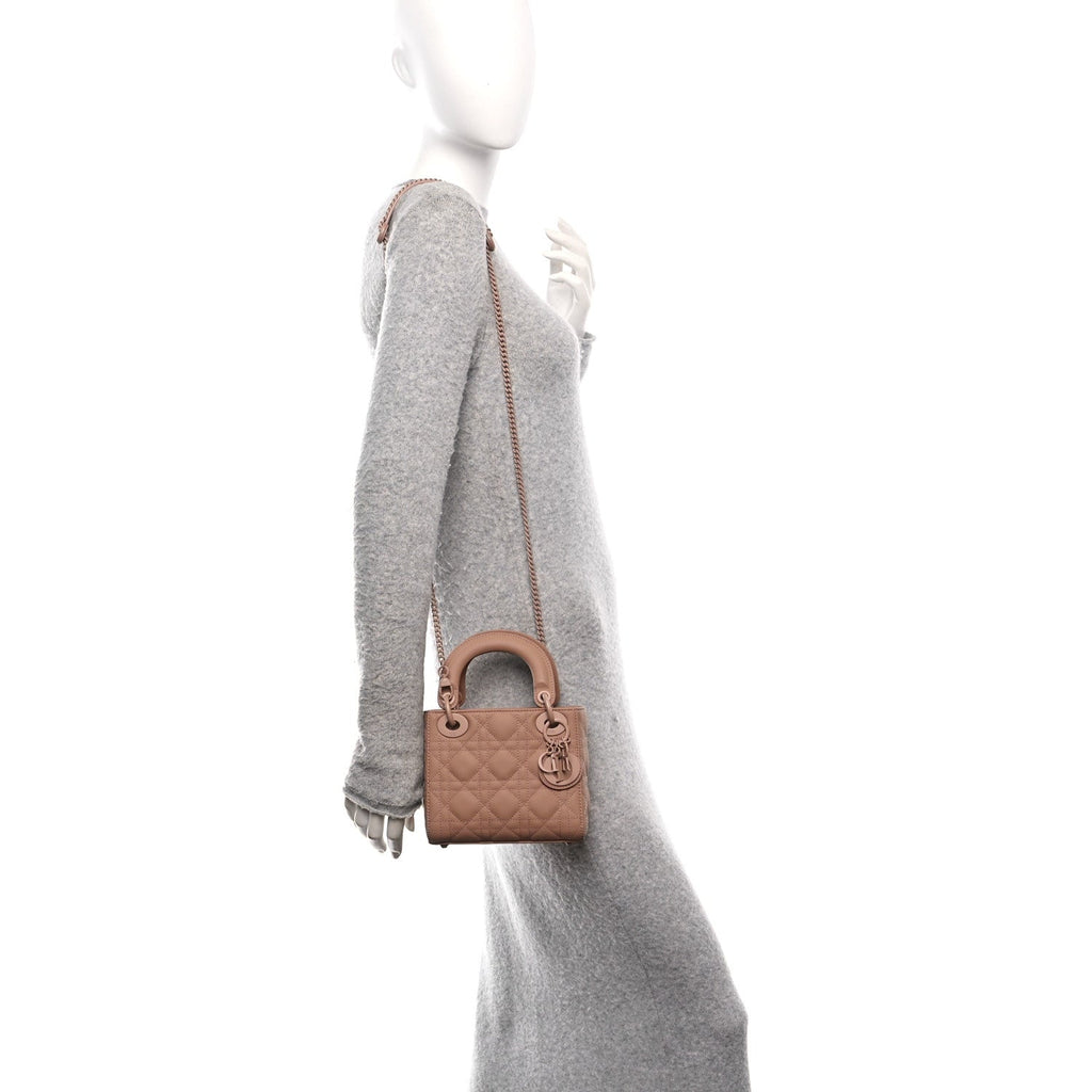 Ultra Matte Calfskin Cannage Mini Lady Dior Light Beige