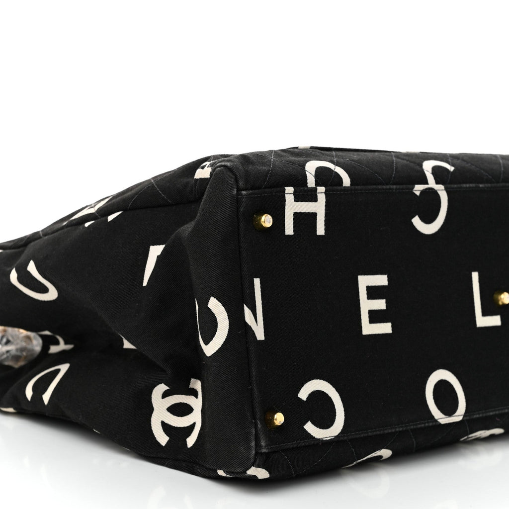 Canvas Printed Quilted Logo Tote Black White